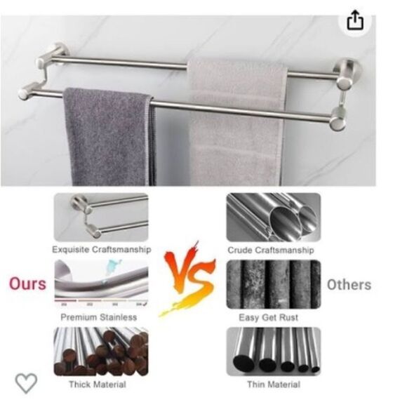 *NEW*Set Of 2 TocTen Stainless Steel Thicken Wall Mounted Double Bath Towel Bar - Picture 2 of 16